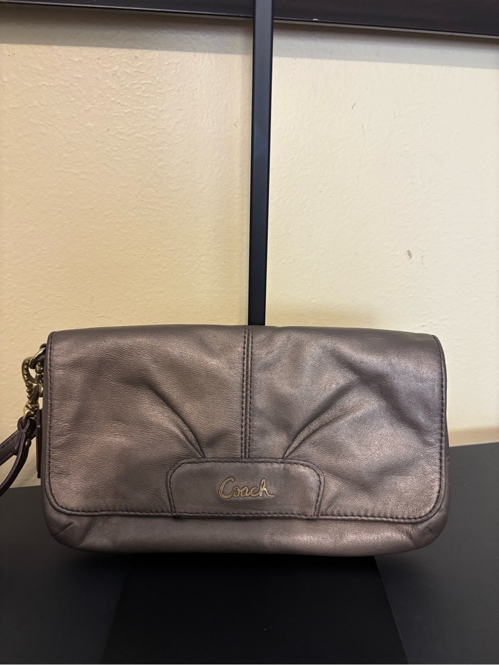 COACH Ashley Metallic Leather Flap Wristlet Wallet